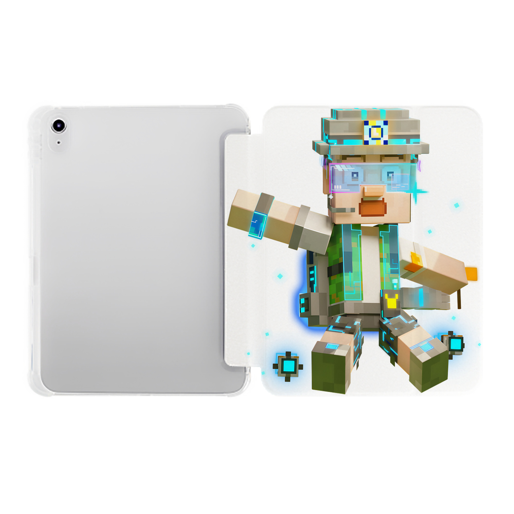 （画像用） マインクラフト ブロックの世界 Minecraft MC Block world IPad ケース ペン収納付き 三つ折りスタンド PUレザー×シリコン 対応機種9.5/10.5/10.9インチ